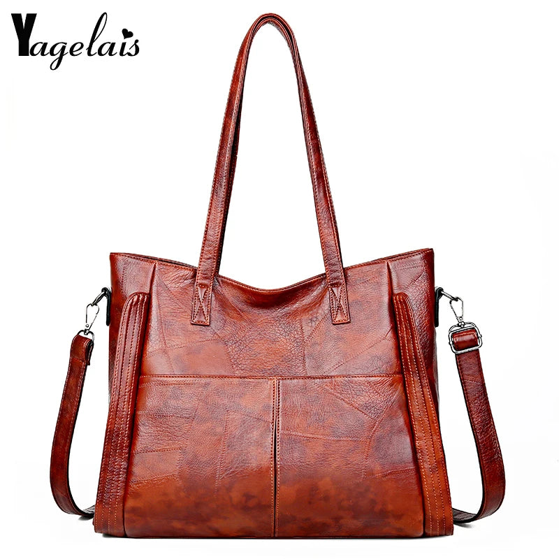 High Leather Tote Bag Large Capacity Shoulder Handbag