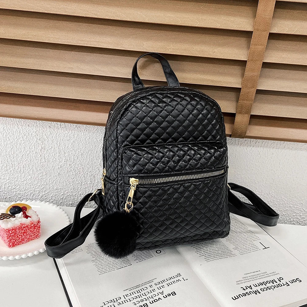 Women Lattice Pattern PU Rucksack Small Handbag