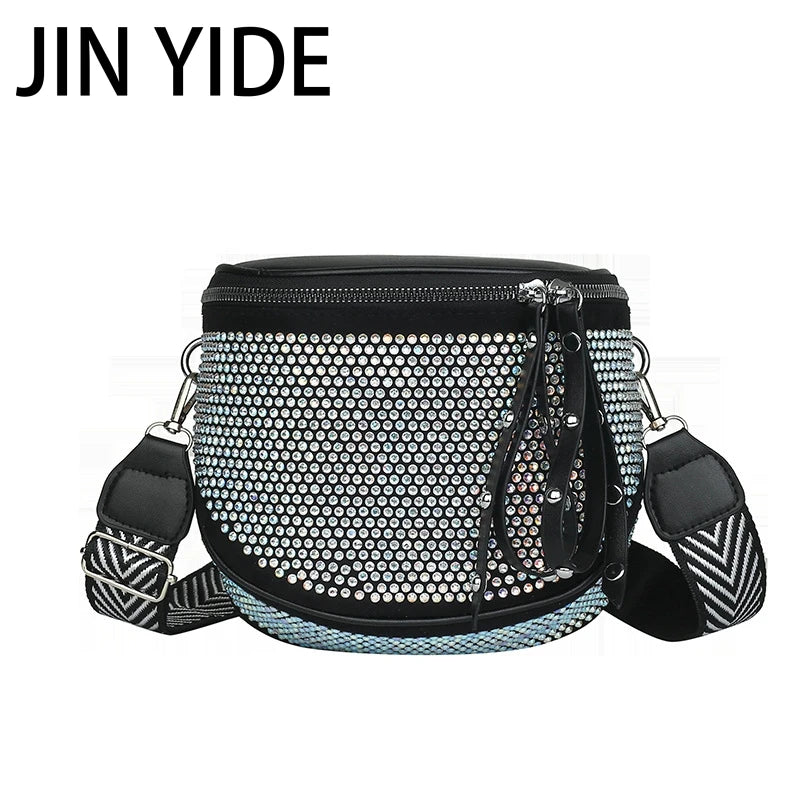 Women's Leather Diamond Shoulder Bag with Rhinestones