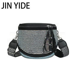 Women's Leather Diamond Shoulder Bag with Rhinestones