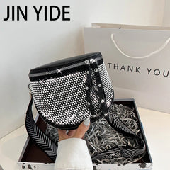 Women's Leather Diamond Shoulder Bag with Rhinestones