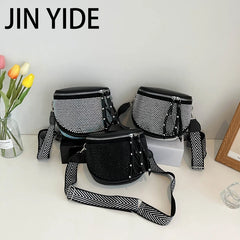 Women's Leather Diamond Shoulder Bag with Rhinestones