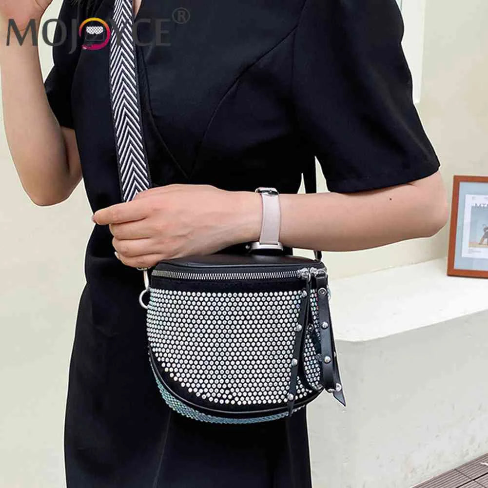 Women Leather Diamond Shoulder Bag Wide Strap Chest Waist Pack Handbags