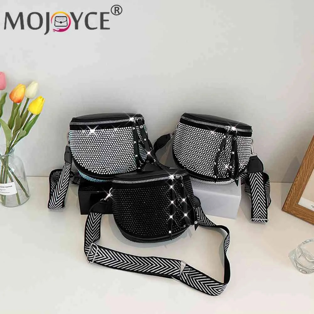 Women Leather Diamond Shoulder Bag Wide Strap Chest Waist Pack Handbags