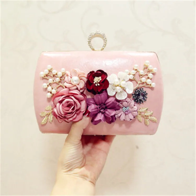 Leather Evening Bag Flower Clutch Purse for Wedding