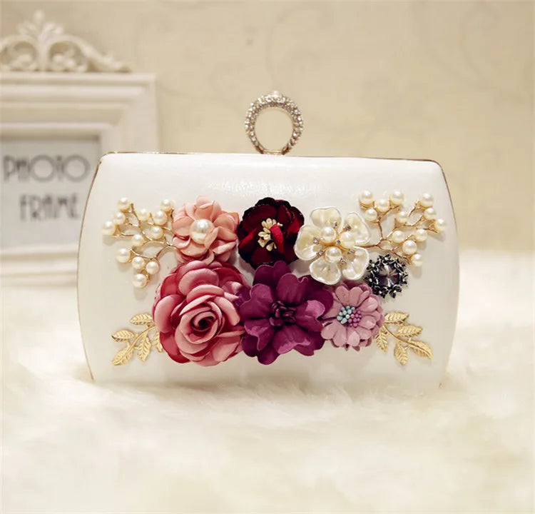 Leather Evening Bag Flower Clutch Purse for Wedding