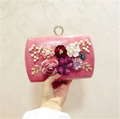 Leather Evening Bag Flower Clutch Purse for Wedding