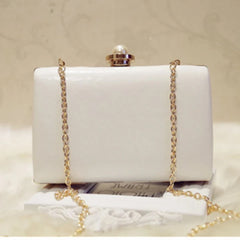 White Leather Flower Clutch Purse Evening Bag