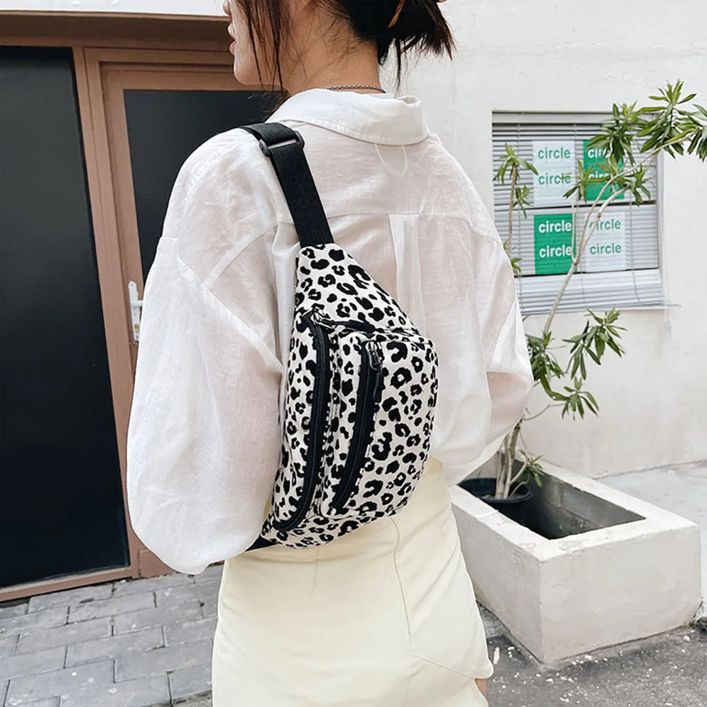 Leopard Print Flannel Shoulder Bag Women Retro Handbag
