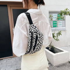 Leopard Print Flannel Shoulder Bag Women Retro Handbag