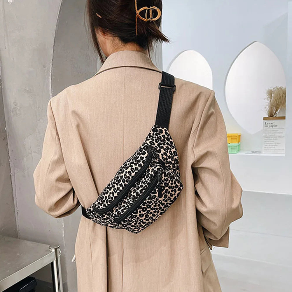 Leopard Print Flannel Shoulder Bag Women Retro Handbag