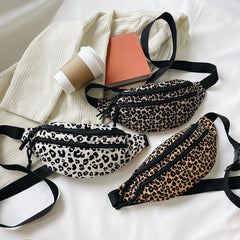 Leopard Print Flannel Shoulder Bag Women Retro Handbag