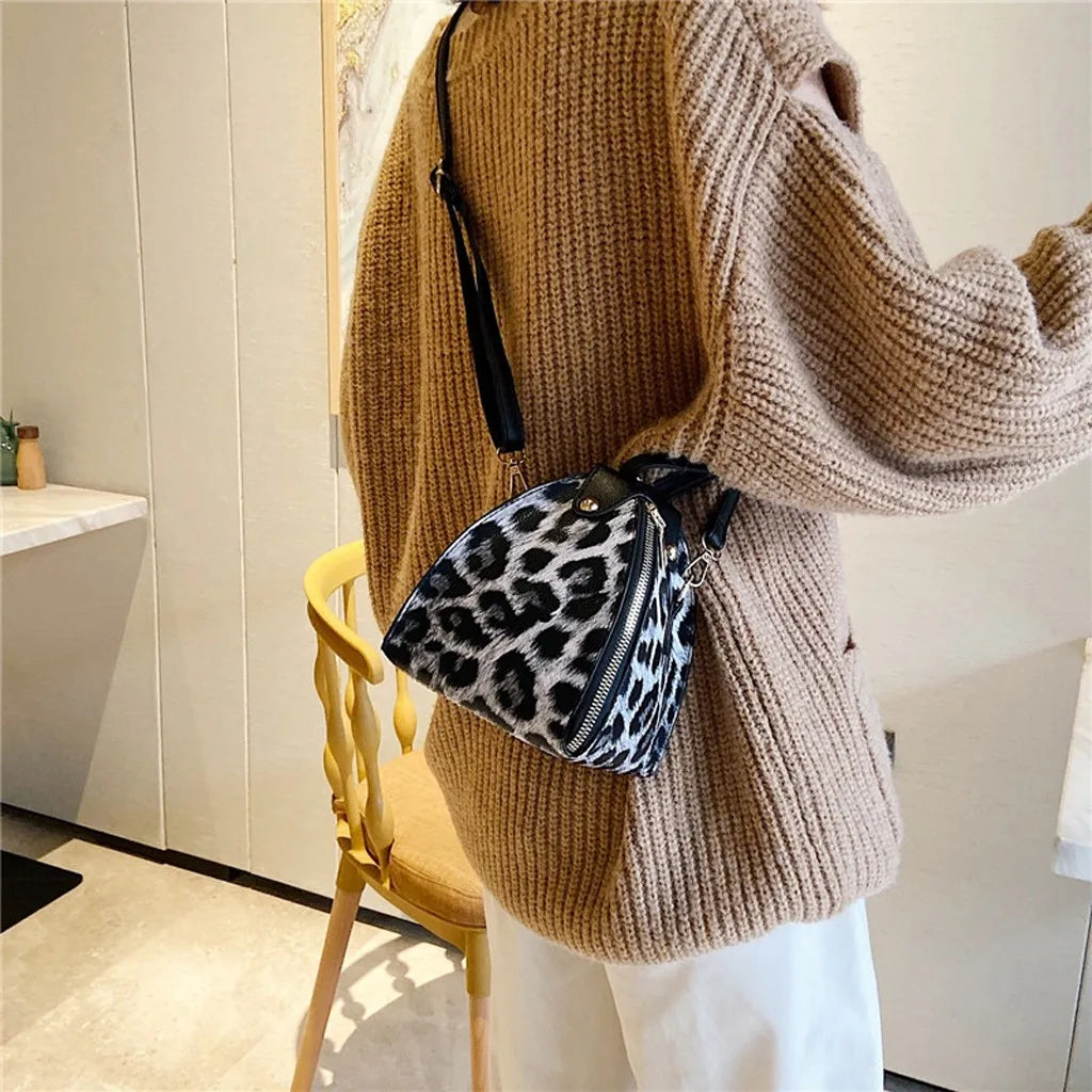 Leopard Print Women's Large Capacity Leather Shoulder Bag Messenger Bag