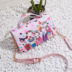 Women Messenger Bag PU Leather Handbag Chain Cartoon Characters
