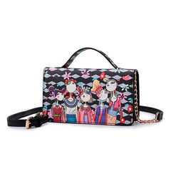 Women Messenger Bag PU Leather Handbag Chain Cartoon Characters