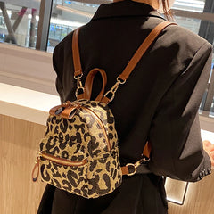 Leopard Mini Backpack - Nylon Shoulder Bag for Teen Girls