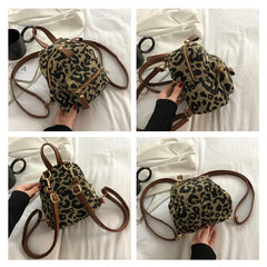 Leopard Mini Backpack - Nylon Shoulder Bag for Teen Girls