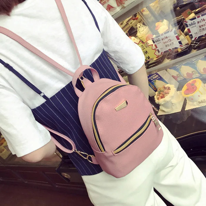 Women Mini Backpack PU Leather School Rucksack