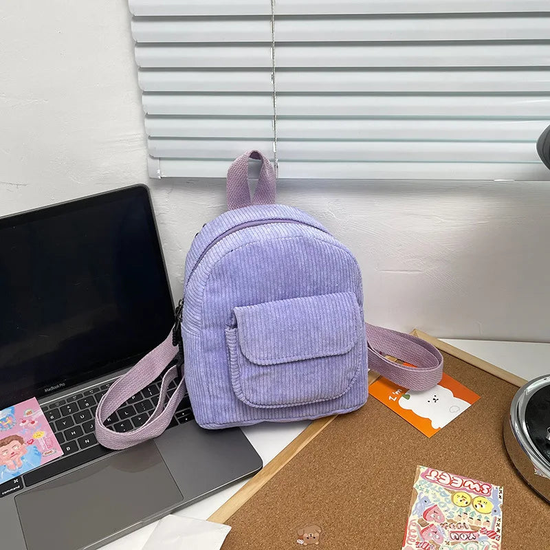 Corduroy Mini Backpack for Women - Casual and Travel Rucksack