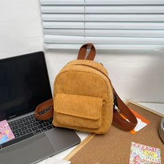 Corduroy Mini Backpack for Women - Casual and Travel Rucksack