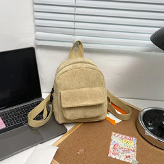 Corduroy Mini Backpack for Women - Casual and Travel Rucksack