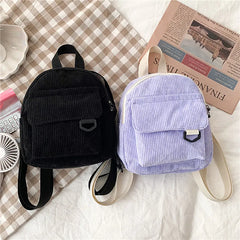 Corduroy Mini Backpack for Women Casual Travel Bookbag