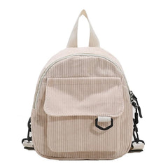 Solid Corduroy Mini Backpack Casual Student Bookbag