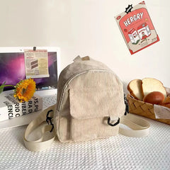 Corduroy Mini Backpack for Women Student Bookbags