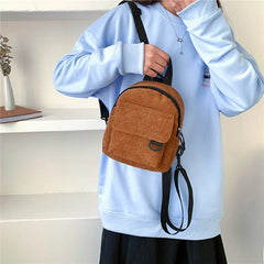 Women Mini Corduroy Backpack Casual Student Bookbags