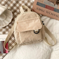 Women Mini Corduroy Backpack Casual Student Bookbags