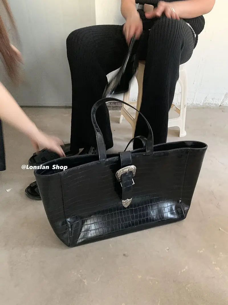 Bright Face Leather Crossbody Bag Crocodile Pattern Shoulder Bag