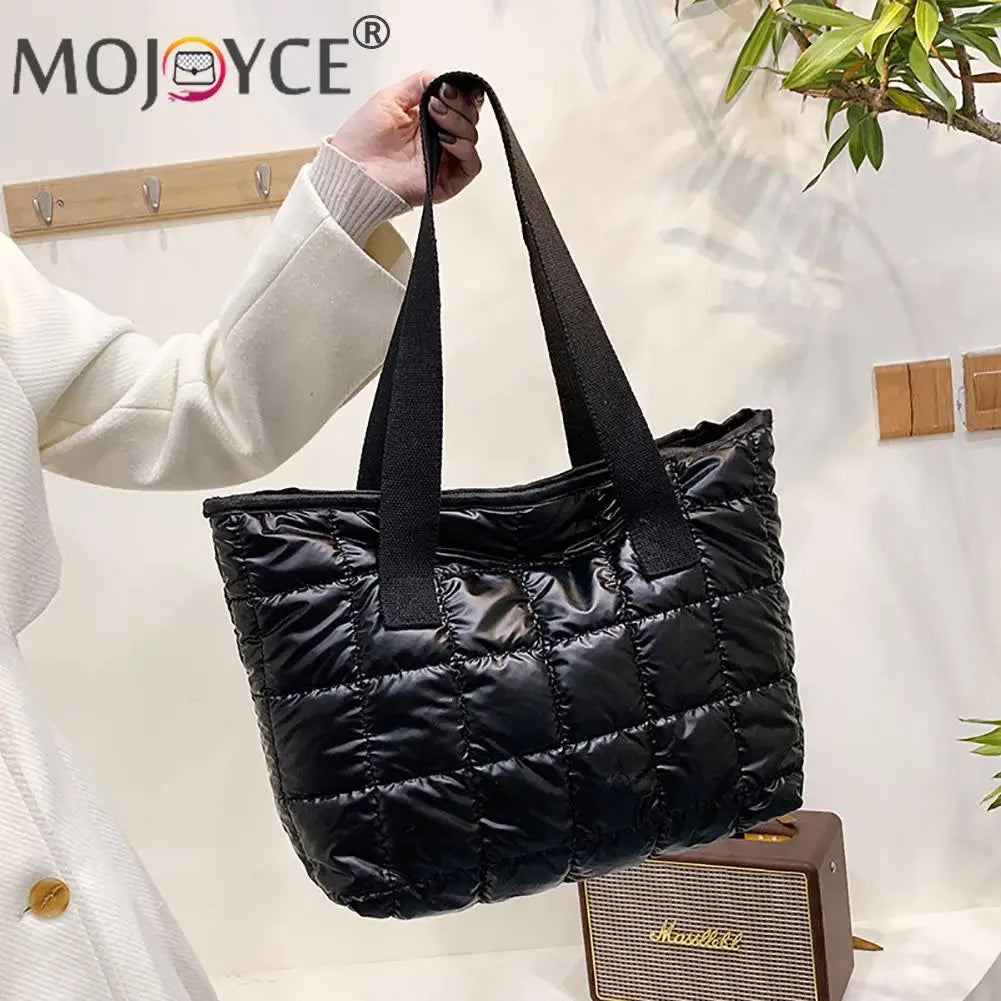 Women Nylon Cotton Padded Quilted Handbag Portable Travel Solid Large Capacity T