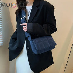 Women Nylon Cotton Shoulder Crossbody Bag Autumn Winter Solid Thread Handbags