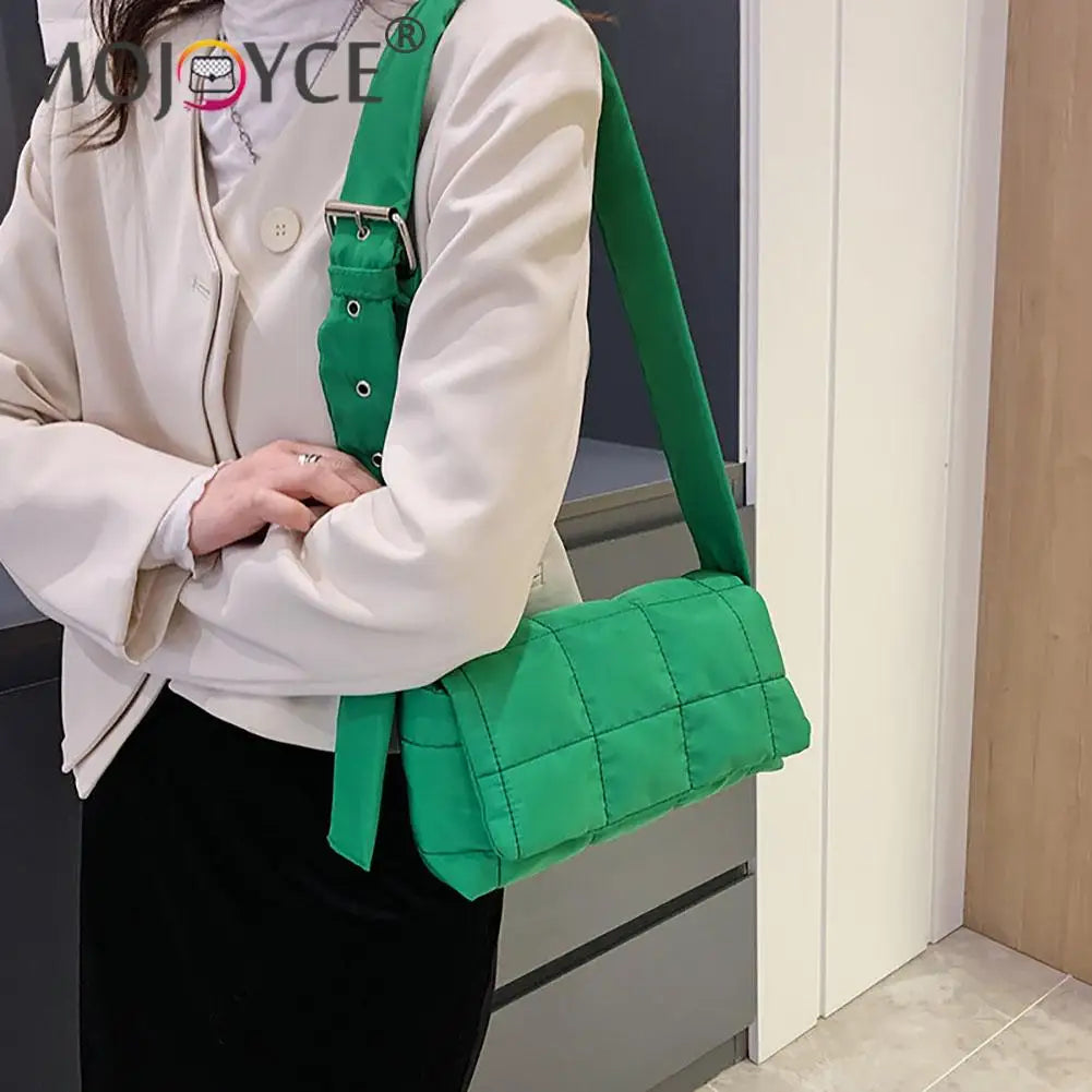 Women Nylon Cotton Shoulder Crossbody Bag Autumn Winter Solid Thread Handbags