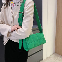 Women Nylon Cotton Shoulder Crossbody Bag Autumn Winter Solid Thread Handbags