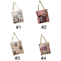 Women Owl Printed Canvas Tote Beach Bag Single Shoulder B