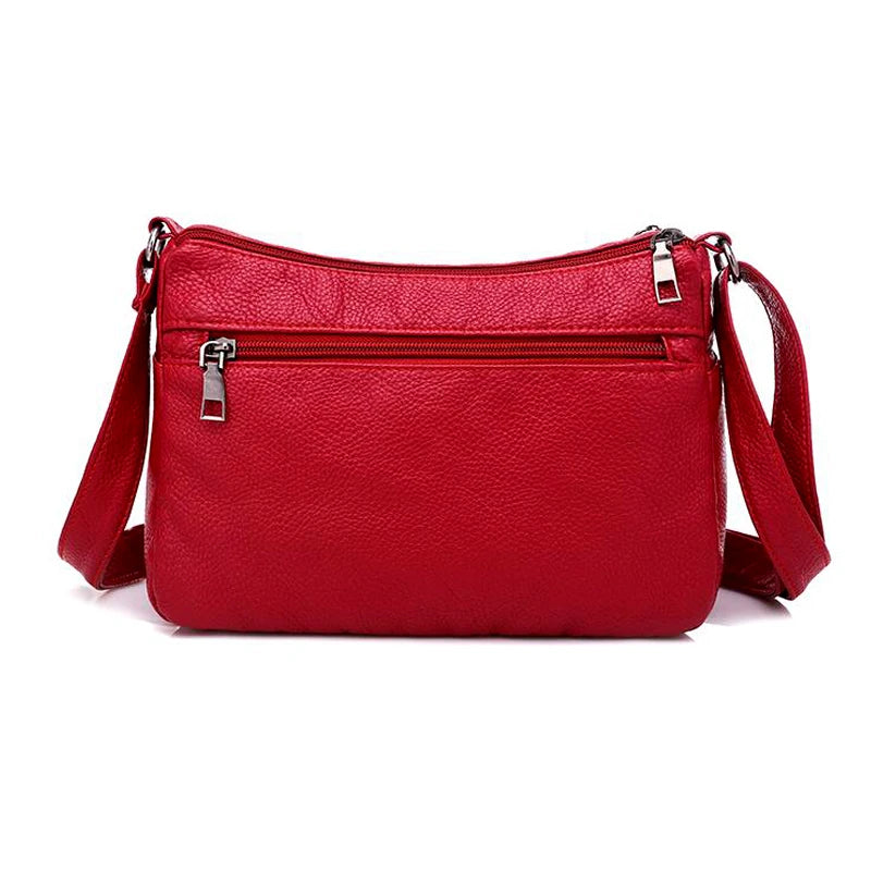 Soft Leather Shoulder Bag Multi-layer Crossbody Bag Small Red Handbag Purses