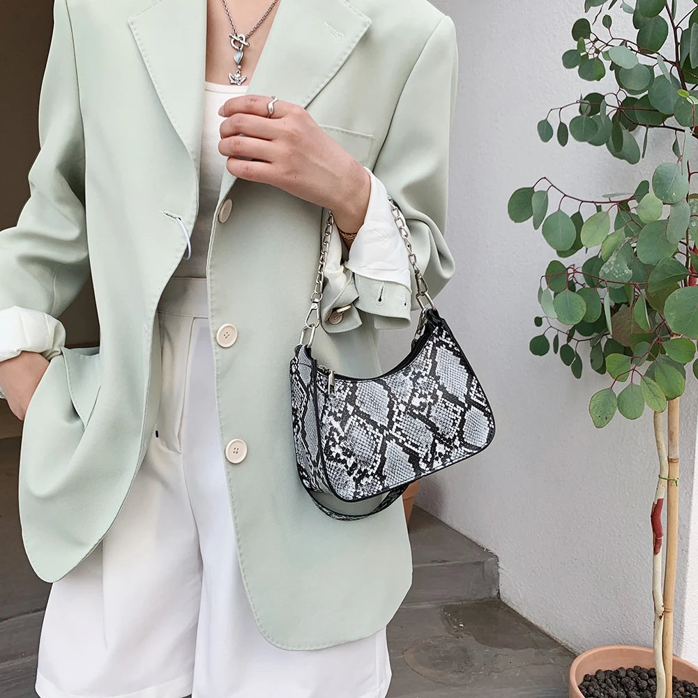 Women PU Leather Animal Pattern Printing Shoulder Underarm Bag