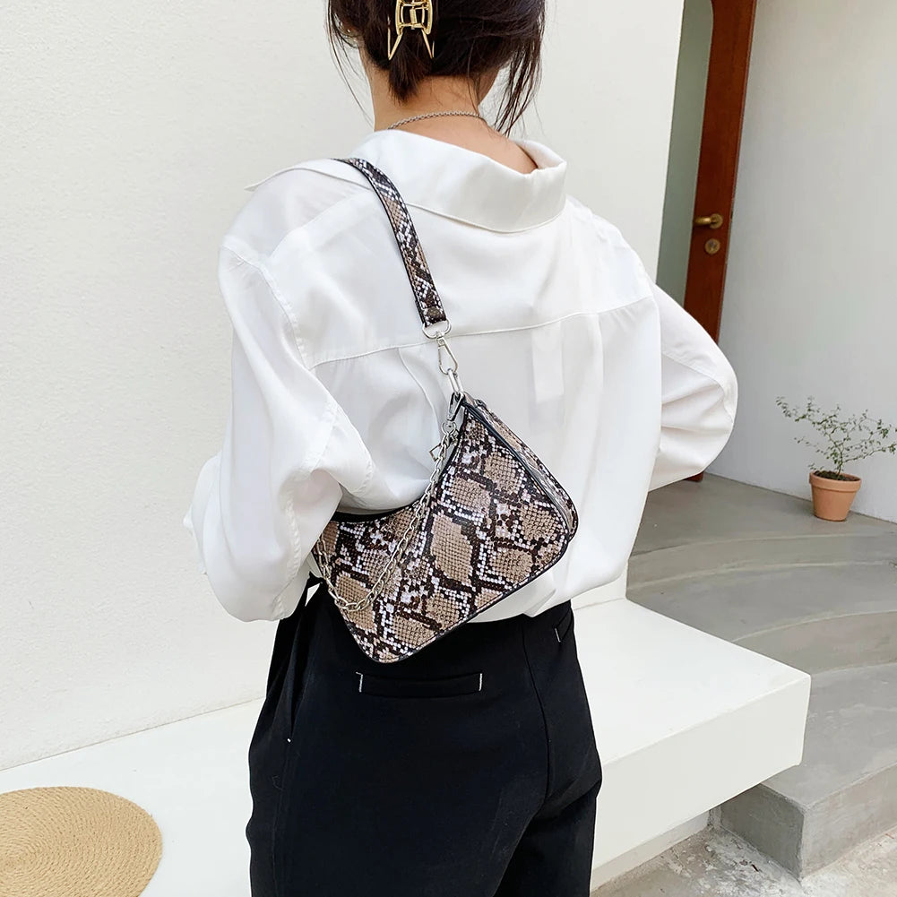 Women PU Leather Animal Pattern Printing Shoulder Underarm Bag