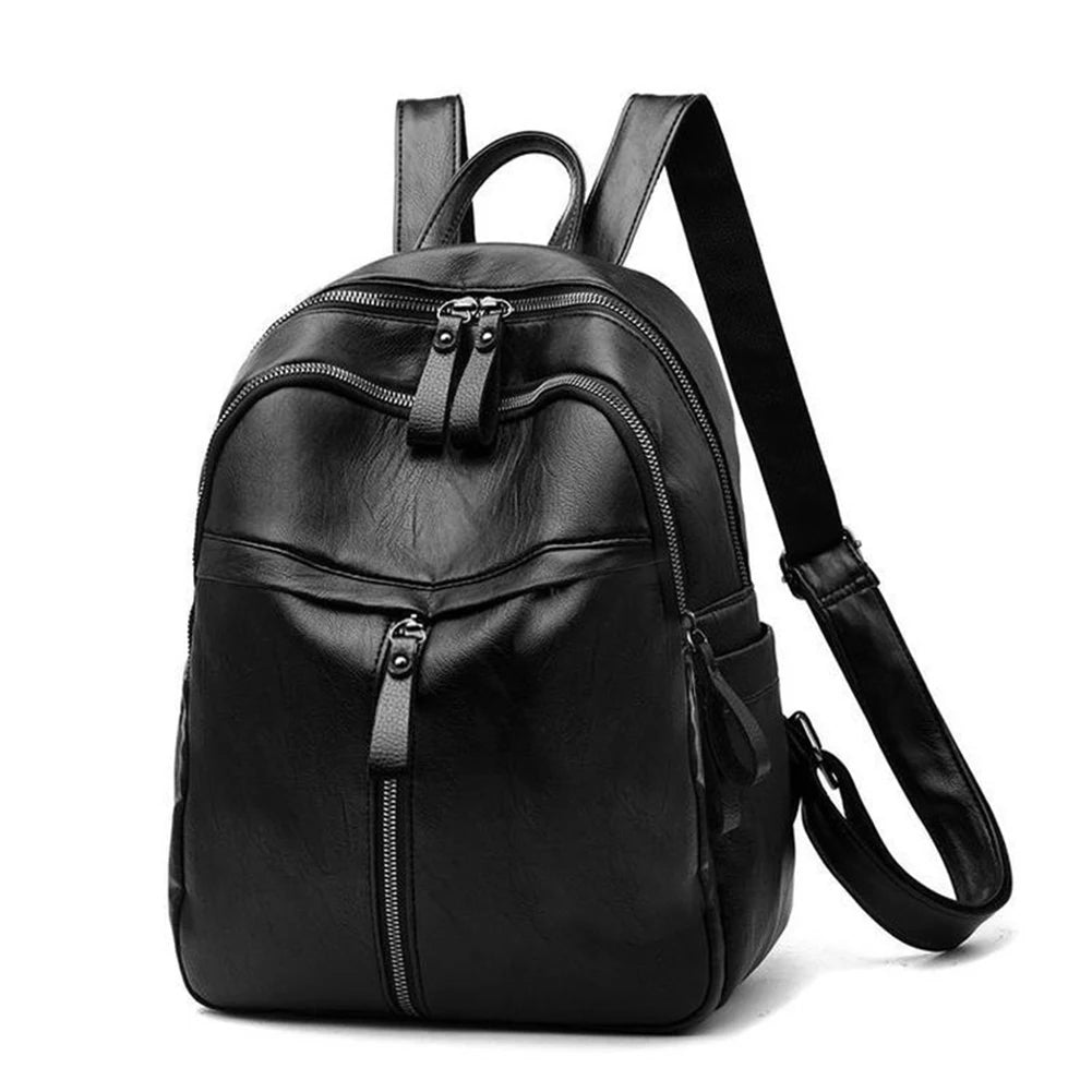 Women PU Leather Knapsacks Solid Ladies Shopping Rucksacks Student