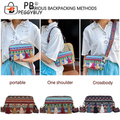 Stripes Print PU Leather Shoulder Bag with Tassel