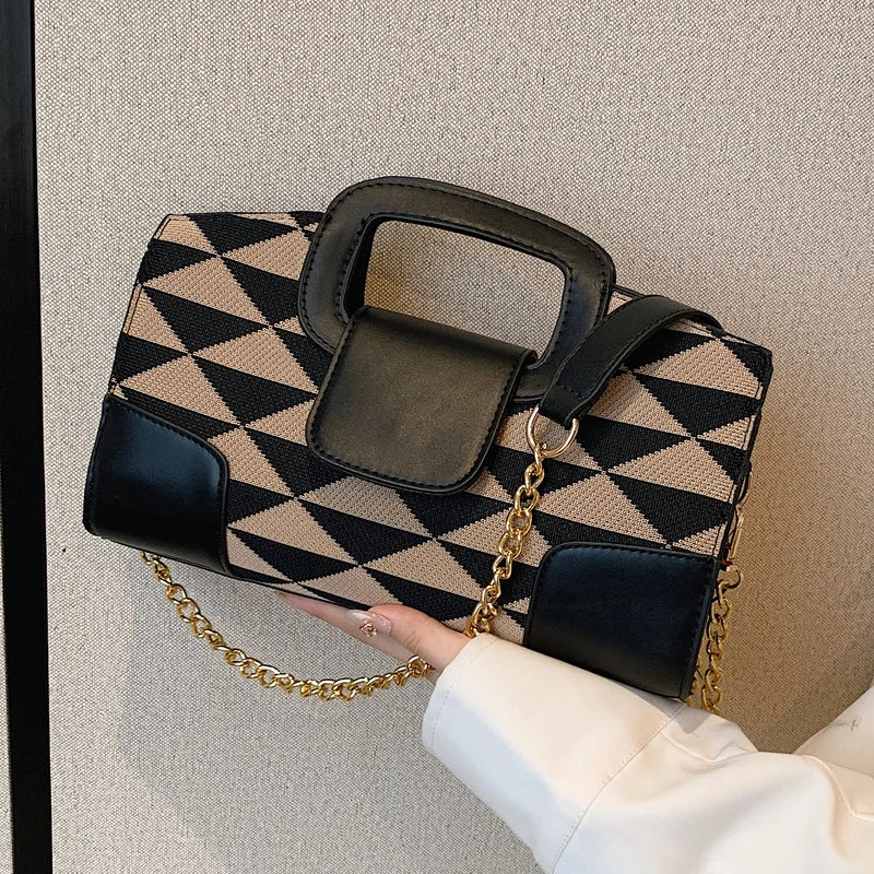 Women PU Leather Checker Pattern Shoulder Bag Casual Small Purse
