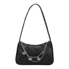 Women PU Leather Small Shoulder Bag Vintage Butterfly Chain Underarm Bags