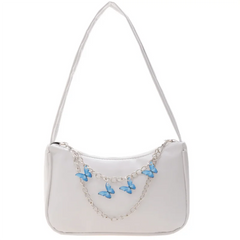 Women PU Leather Butterfly Chain Zipper Mini Hobos Handbag