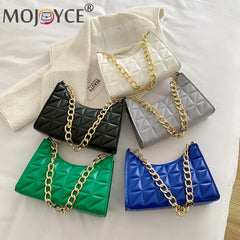 Women PU Leather Chain Shoulder Bag Lady Casual Lattice Pattern Handbag