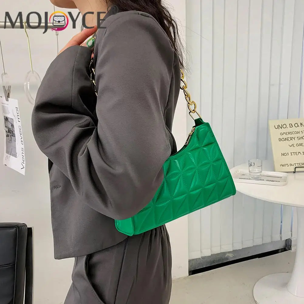 Women PU Leather Chain Shoulder Bag Lady Casual Lattice Pattern Handbag