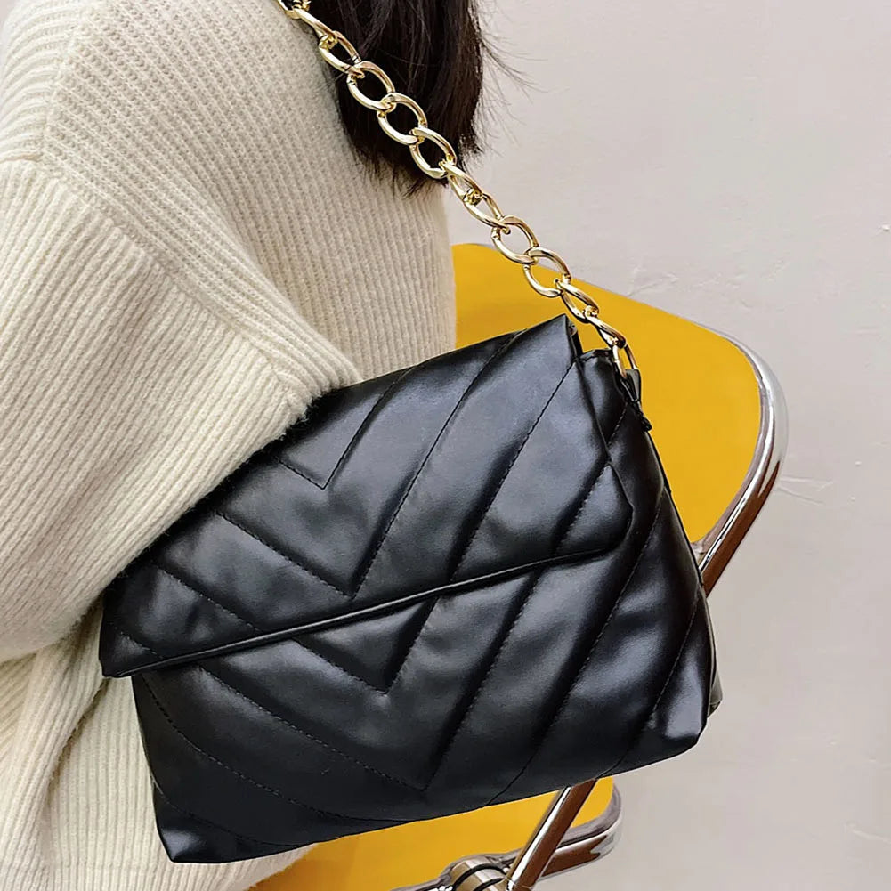 Women PU Messenger Bag Casual Ladies Chain Solid Flap Handbags