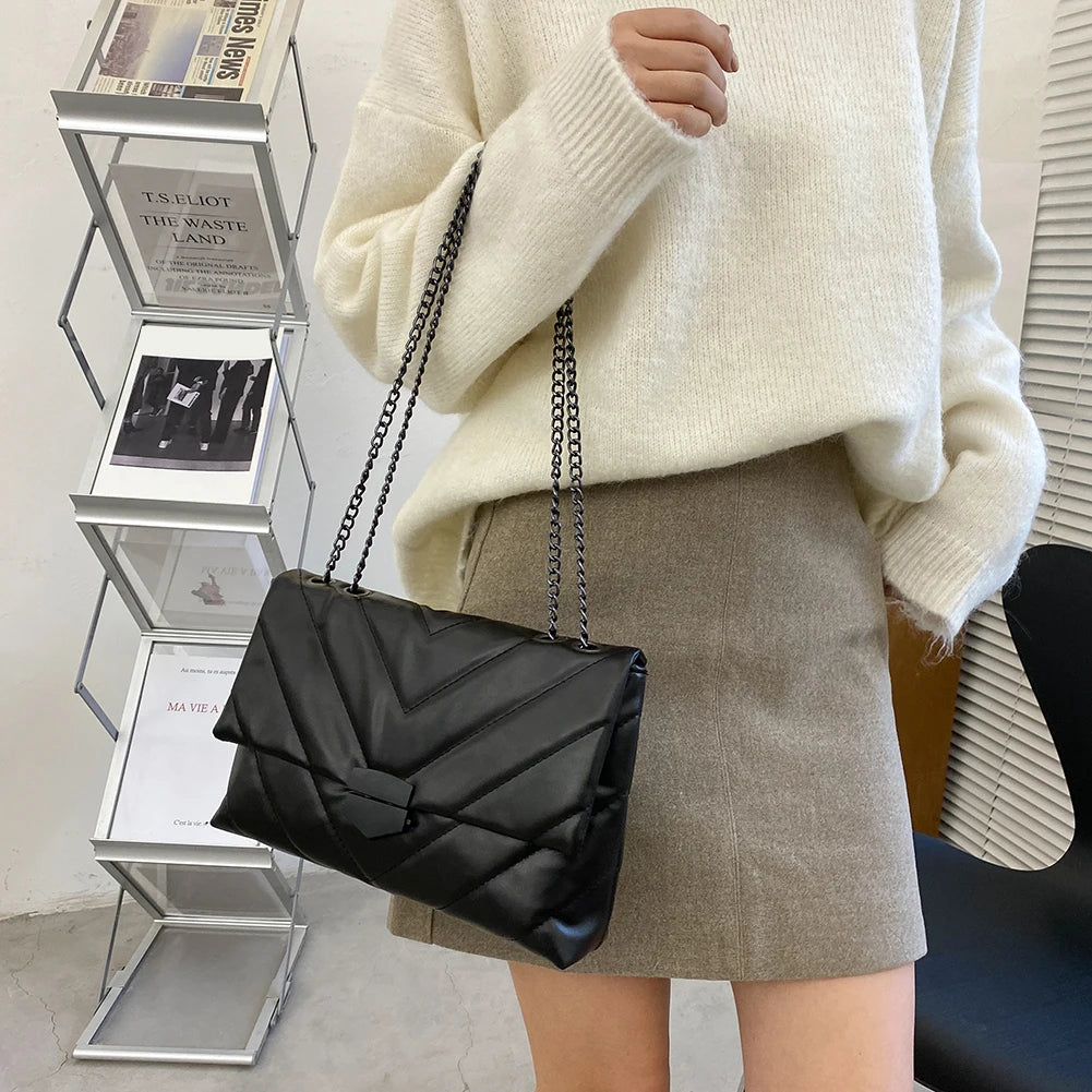 Women PU Messenger Bag Large Capacity Chain Flap Handbags Crossbody Bag