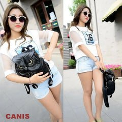 Women PU Shoulder Satchel Owl Backpack Bag Tote Rucksack Purse