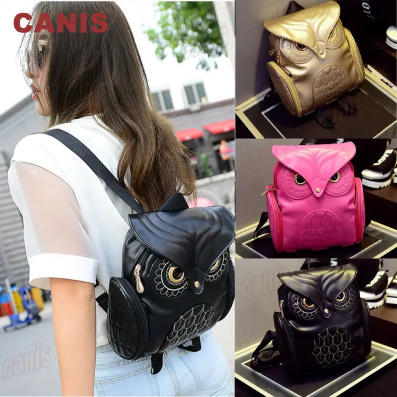Women PU Shoulder Satchel Owl Backpack Bag Tote Rucksack Purse